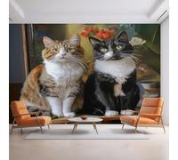 XLMING Creative Red Flower Animal Kitten 3D Wallpaper Premium Textured Silk Study Dining Living Room Bedroom Sofa TV Wall Easy Install-430cm×300cm