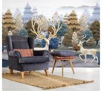 XLMING Creative Relief Forest River Elk 3D Wallpaper Premium Textured Silk Study Dining Living Room Bedroom Sofa TV Wall Easy Install-250cm×170cm