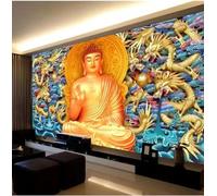 XLMING Creative Relief Gold Dragon Buddha Statue 3D Wallpaper Luxury Home Dining Decor Paste Sofa Living Room The Wall for Bedroom Mural-350cm×256cm