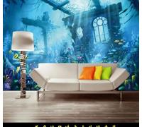 XLMING Creative Retro Old Town Underwater Sea Fish Coral 3D Wallpaper Silky Texture Home Study Office Grey Dining Room Sofa Bedroom Living Room TV Backdrop-430cm×300cm