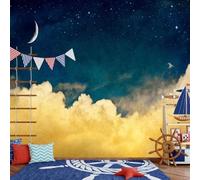 XLMING Creative Starry Sky Moon Stars Clouds 3D Wallpaper Premium Textured Silk Study Dining Living Room Bedroom Sofa TV Wall Easy Install-400cm×280cm