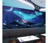 XLMING Creative Starry Sky Moon Stars Whale 3D Wallpaper Luxury Silk Study Dining Feature Sofa Grey Bedroom Living Room Tv Decorative Wall-300cm×210cm