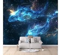 XLMING Creative Starry Sky Stars Blue Little Fish 3D Wallpaper Premium Textured Silk Study Dining Living Room Bedroom Sofa TV Wall Easy Install-400cm×280cm