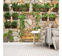 XLMING Creative Stone Wall Green Potted Plant Art 3D Wallpaper Silky Texture Home Study Office Grey Dining Room Sofa Bedroom Living Room TV Backdrop-250cm×170cm
