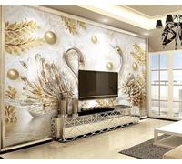 XLMING Creative Three Dimensiona Golden Leaves Swan 3D Wallpaper Luxury Home Dining Decor Paste Sofa Living Room The Wall for Bedroom Mural-200cm×140cm