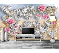 XLMING Creative Three Dimensiona Heart Pink Rose 3D Wallpaper Luxury Home Dining Decor Paste Sofa Living Room The Wall for Bedroom Mural-200cm×140cm