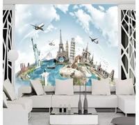 XLMING Creative Three Dimensional Architecture Aeroplane World Tour 3D Wallpaper Premium Textured Silk Study Dining Living Room Bedroom Sofa TV Wall Easy Install-430cm×300cm