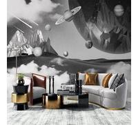 XLMING Creative Three Dimensional Black and White Planet Universe 3D Wallpaper Silky Texture Home Study Office Grey Dining Room Sofa Bedroom Living Room TV Backdrop-200cm×140cm