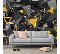 XLMING Creative Three Dimensional Black Gold Geometric 3D Wallpaper Silky Texture Home Study Office Grey Dining Room Sofa Bedroom Living Room TV Backdrop-200cm×140cm