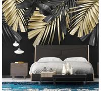 XLMING Creative Three Dimensional Black Gold Leaves 3D Wallpaper Silky Texture Home Study Office Grey Dining Room Sofa Bedroom Living Room TV Backdrop-200cm×140cm