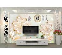 XLMING Creative Three Dimensional Flowers Butterflies Small Fish 3D Wallpaper Luxury Silk Study Dining Feature Sofa Grey Bedroom Living Room Tv Decorative Wall-250cm×170cm