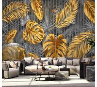 XLMING Creative Three Dimensional Gold Leaf Grey Lines Banana Leaves 3D Wallpaper Premium Textured Silk Study Dining Living Room Bedroom Sofa TV Wall Easy Install-250cm×170cm