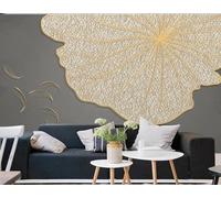 XLMING Creative Three Dimensional Gold Leaves Lotus Leaves 3D Wallpaper Luxury Silk Study Dining Feature Sofa Grey Bedroom Living Room Tv Decorative Wall-150cm×105cm