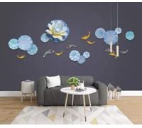 XLMING Creative Three Dimensional Lotus Leaf Lotus Flower Little Fish 3D Wallpaper Premium Textured Silk Study Dining Living Room Bedroom Sofa TV Wall Easy Install-300cm×210cm