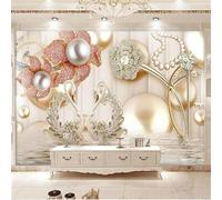 XLMING Creative Three Dimensional Pearls Flowers Swans 3D Wallpaper Luxury Home Dining Decor Paste Sofa Living Room The Wall for Bedroom Mural-150cm×105cm