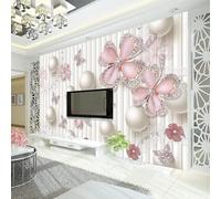 XLMING Creative Three Dimensional Pink Floral Butterfly 3D Wallpaper Silky Texture Home Study Office Grey Dining Room Sofa Bedroom Living Room TV Backdrop-250cm×170cm
