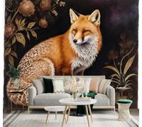 XLMING Creative Three Dimensional Red Fox Brown Flowers Dark Plants 3D Wallpaper Silky Texture Home Study Office Grey Dining Room Sofa Bedroom Living Room TV Backdrop-300cm×210cm