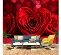 XLMING Creative Three Dimensional Red Heart Shaped Rose 3D Wallpaper Silky Texture Home Study Office Grey Dining Room Sofa Bedroom Living Room TV Backdrop-400cm×280cm