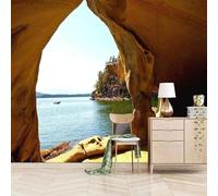 XLMING Creative Three Dimensional Rock Cave Sea Mountain Peaks 3D Wallpaper Silky Texture Home Study Office Grey Dining Room Sofa Bedroom Living Room TV Backdrop-400cm×280cm