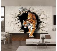 XLMING Creative Three Dimensional Tiger Breaking Through A Wall Unique 3D Wallpaper Luxury Home Dining Decor Paste Sofa Living Room The Wall for Bedroom Mural-250cm×170cm