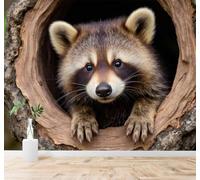 XLMING Creative Three Dimensional Tree Hollow Cute Raccoon Art 3D Wallpaper Silky Texture Home Study Office Grey Dining Room Sofa Bedroom Living Room TV Backdrop-250cm×170cm