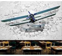 XLMING Creative Three Dimensional White Clouds Brick Wall Aeroplane 3D Wallpaper Premium Textured Silk Study Dining Living Room Bedroom Sofa TV Wall Easy Install-400cm×280cm