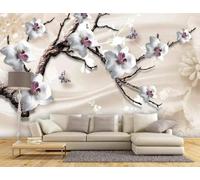 XLMING Creative Three Dimensional White Flowers Butterflies 3D Wallpaper Premium Textured Silk Study Dining Living Room Bedroom Sofa TV Wall Easy Install-300cm×210cm