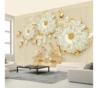 XLMING Creative Three Dimensional White Flowers Swans 3D Wallpaper Luxury Home Dining Decor Paste Sofa Living Room The Wall for Bedroom Mural-350cm×256cm