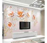 XLMING Creative Three Dimensional Yellow Flowers Butterflies 3D Wallpaper Premium Textured Silk Study Dining Living Room Bedroom Sofa TV Wall Easy Install-400cm×280cm