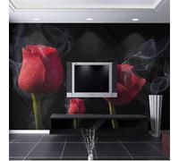 XLMING Creative Vintage Black Smoke Red Rose 3D Wallpaper Silky Texture Home Study Office Grey Dining Room Sofa Bedroom Living Room TV Backdrop-200cm×140cm