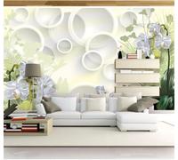 XLMING Creative White Circle Fresh Flowers 3D Wallpaper Luxury Home Dining Decor Paste Sofa Living Room The Wall for Bedroom Mural-250cm×170cm