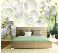 XLMING Creative White Circle Fresh Flowers 3D Wallpaper Luxury Silk Study Dining Feature Sofa Grey Bedroom Living Room Tv Decorative Wall-250cm×170cm