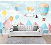 XLMING Creative White Clouds Colourful Geometric Hot Air Balloon 3D Wallpaper Premium Textured Silk Study Dining Living Room Bedroom Sofa TV Wall Easy Install-350cm×256cm