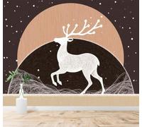 XLMING Creative White Deer Abstract Moonlit Landscape Night Sky 3D Wallpaper Premium Textured Silk Study Dining Living Room Bedroom Sofa TV Wall Easy Install-300cm×210cm