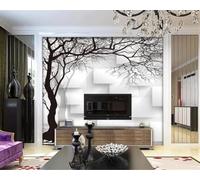 XLMING Creative White Geometric Black Trees 3D Wallpaper Silky Texture Home Study Office Grey Dining Room Sofa Bedroom Living Room TV Backdrop-200cm×140cm
