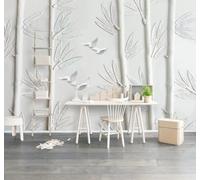 XLMING Creative White Relief Bamboo Birds 3D Wallpaper Luxury Home Dining Decor Paste Sofa Living Room The Wall for Bedroom Mural-430cm×300cm