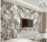 XLMING Creative White Relief Plants Little Birds 3D Wallpaper Premium Textured Silk Study Dining Living Room Bedroom Sofa TV Wall Easy Install-400cm×280cm