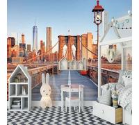 XLMING Cubes Creative Bridges Cities Buildings 3D Wallpaper Textured Silk Easy Install Living Room Sofa Bedroom Dining Room Home Decoration Wall-350cm×256cm