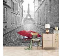 XLMING Cubic Architecture Tower Red Umbrella 3D Wallpaper Premium Textured Silk Study Dining Living Room Bedroom Sofa TV Wall Easy Install-150cm×105cm