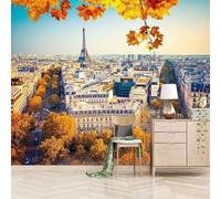 XLMING Cubic City Architecture Tall Tower Golden Tree 3D Wallpaper Premium Textured Silk Study Dining Living Room Bedroom Sofa TV Wall Easy Install-200cm×140cm