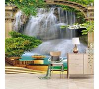 XLMING Cubic Garden Waterfall Lake Swan 3D Wallpaper Premium Textured Silk Study Dining Living Room Bedroom Sofa TV Wall Easy Install-350cm×256cm
