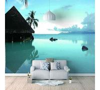 XLMING Cubic Simple Sky Sea Coconut Tree 3D Wallpaper Premium Textured Silk Study Dining Living Room Bedroom Sofa TV Wall Easy Install-430cm×300cm