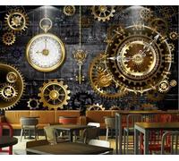 XLMING Cubic Vintage Industrial Gold Gears Clock 3D Wallpaper Home Study Office Grey Dining Room Sofa Bedroom Living Room TV Backdrop-400cm×280cm