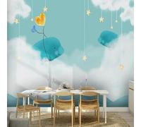 XLMING Cute Cartoon Colourful Whales Stars White Clouds 3D Wallpaper Premium Textured Silk Study Dining Living Room Bedroom Sofa TV Wall Easy Install-150cm×105cm