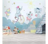 XLMING Cute Cartoon Elephant Riding A Bicycle Clouds Stars 3D Wallpaper Silky Texture Home Study Office Grey Dining Room Sofa Bedroom Living Room TV Backdrop-350cm×256cm