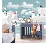 XLMING Cute Cartoon Penguin Bear Clouds 3D Wallpaper Premium Textured Silk Study Dining Living Room Bedroom Sofa TV Wall Easy Install-350cm×256cm