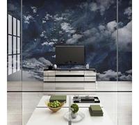 XLMING Deep Blue Sky White Clouds Faux Marble Texture 3D Wallpaper Luxury Silk Study Dining Feature Sofa Grey Bedroom Living Room Tv Decorative Wall-200cm×140cm