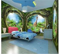 XLMING Dreamlike Forest Great Trees Animals Mushrooms 3D Wallpaper Premium Textured Silk Study Dining Living Room Bedroom Sofa TV Wall Easy Install-350cm×256cm