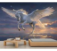 XLMING Dreamlike Starry Sky Sunset Animals Horses 3D Wallpaper Premium Textured Silk Study Dining Living Room Bedroom Sofa TV Wall Easy Install-350cm×256cm
