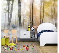 XLMING Dreamlike Three Dimensional Forest Elk Mist 3D Wallpaper Premium Textured Silk Study Dining Living Room Bedroom Sofa TV Wall Easy Install-350cm×256cm
